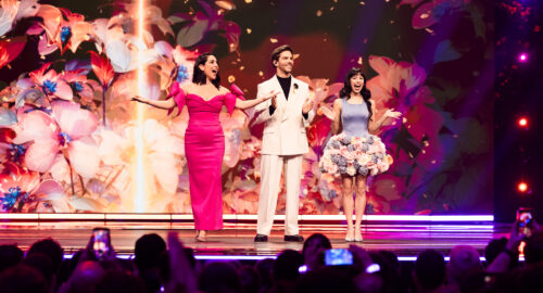 Ruth Lorenzo, Marc Clotet y Melani García, presentadores de Eurovisión Junior 2024 | Imagen: Corinne Cumming - EBU