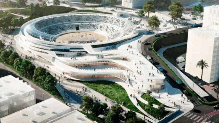 Plano aéreo de la plaza de toros en el proyecto ‘Benidorm Open Arena’ | Imagen de Benidorm.org